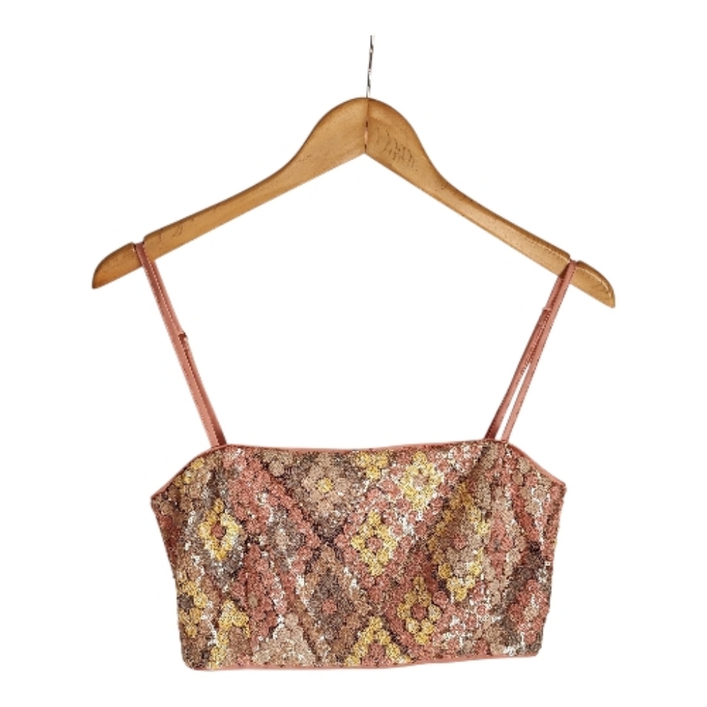Nwot Caroline Constas Pink Yellow Cream Silver Diamond Shape Sequin Crop Top 8